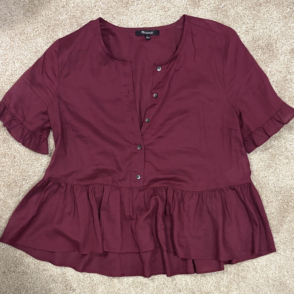 Madewell Burgundy Button-Down Peplum